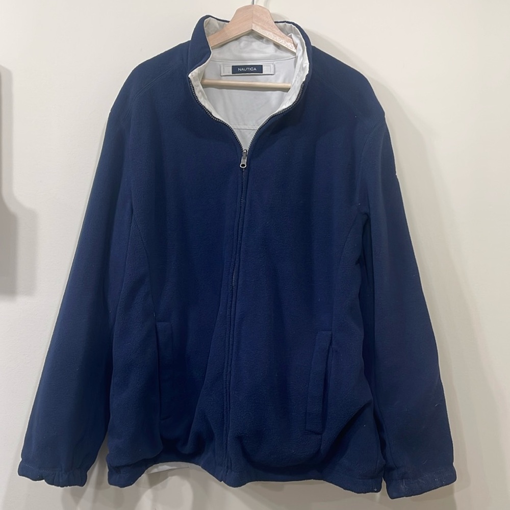 Nautica Men's  Coat Cream/Blue Reversible Cotton / Polyester Jacket Large